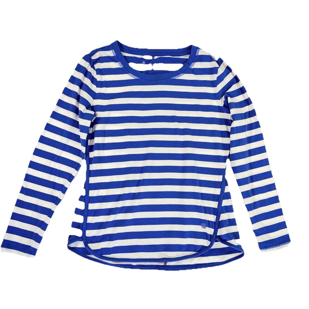 Talbots FRESH JERSEY TEE Women's Blue White Striped stretch Top Shirt Size M - Picture 2 of 12